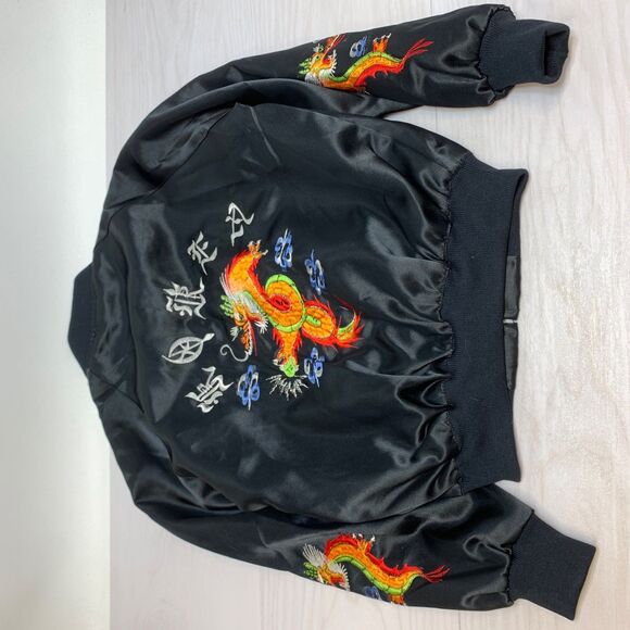 Vintage Korea Souvenir Embroidered Satin Bomber Jacket Military Style Size 13/14 - Picture 12 of 13